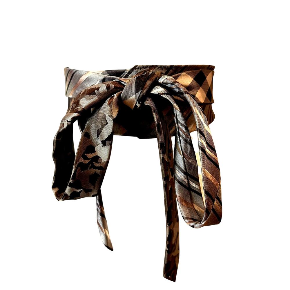 Unique Satin Obi Belt Wide One Size Wrap Brown Preppy Upcyled Artsy Handmade